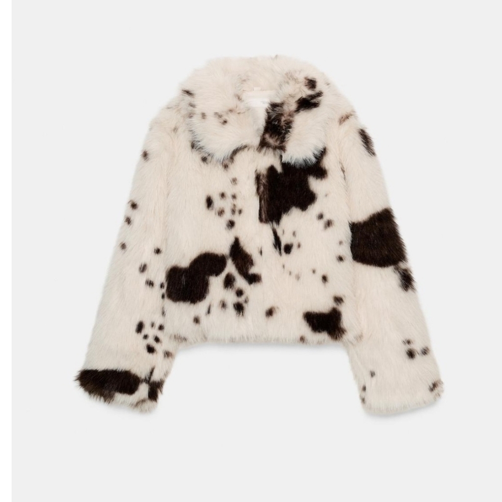 NWT ZARA Faux Fur Cow Print Jacket